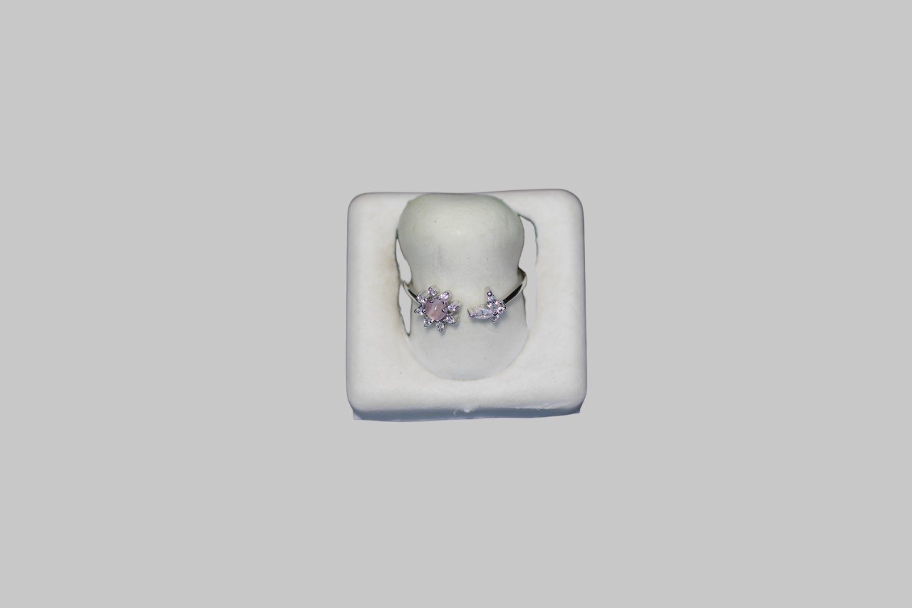 Gümüş Çiçek Ve Kelebek Ayarlanabilir Yüzük - Görsel 2